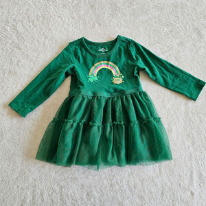 St. Patrick's Day 12m Baby Girls Green Tulle Long Sleeve Dress Rainbow Shamrock